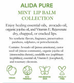 ALIDA PURE Mint Lip Balm Collection, Vegan Lip Balm, Beeswax Free, with Avocado Oil, Organic Jojoba Oil, and Vitamin E, for Dry, Chapped, or Cracked Lips, 3 Tube Set