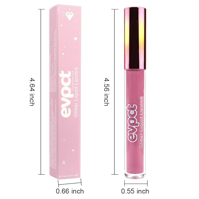 evpct 1Pcs Mauve Matte to Glitter Liquid Lipstick Lip Set Kit, Long Lasting Matte Diamond Glitter Lipstick Waterproof, Colorful Sparkly Glossy Metallic Shimmer Sparkle Lip Gloss for Women 01#
