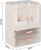 Acrylic Makeup Organizer with Drawers – 38.5CM Large Capacity Cosmetic Storage Box, Dustproof & Waterproof Vanity Organizer for Skincare, Jewelry, Lipsticks & Beauty Products (White)