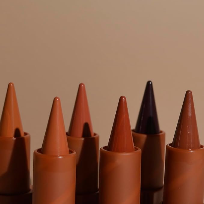 6PCS 2-in-1 Gradient Lip Liner and Lipstick Lip Combo Set - Achieve Flawless Contour and Gradual Ombre Effect with Easy-to-Use Crayon Form and Cone Tip, Dark Brown Black Lip Liner Set