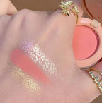 3-in-1 Blendable Trio, Eyeshadow, Blush and Highlight Makeup Palette, Silky Smooth Powder Blush, Shimmer Eyeshadow & Highlighter Makeup Palette with Mirror - Pink & Nude