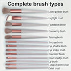 Foundation Makeup Brush Set Kit | 13 Pcs Premium Synthetic Kabuki Eye Shadows Make Up Brushes + 1 Sponge + 1 Brush Bag for Travel and Home Use (BROWN)