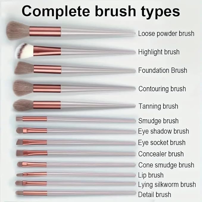 Foundation Makeup Brush Set Kit | 13 Pcs Premium Synthetic Kabuki Eye Shadows Make Up Brushes + 1 Sponge + 1 Brush Bag for Travel and Home Use (BROWN)