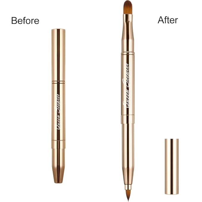 Retractable Eyebrow Eyelash Lip Brush Makeup Brush Double-Sided Soft With Cap Concealer Eyeliner For Travel Cosmetic Brushes, gold color