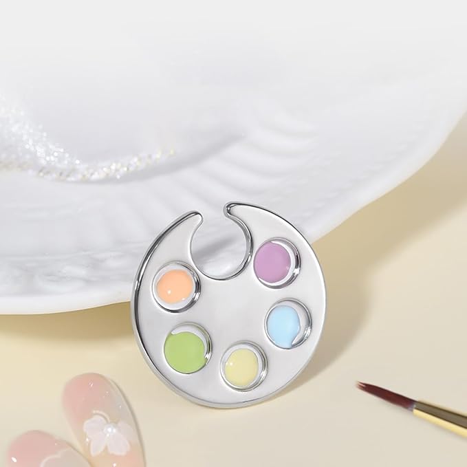 4 Pack Mini Nail Paint Art Palette Finger Rings Metal Manicure Palette Tools Makeup Palettes