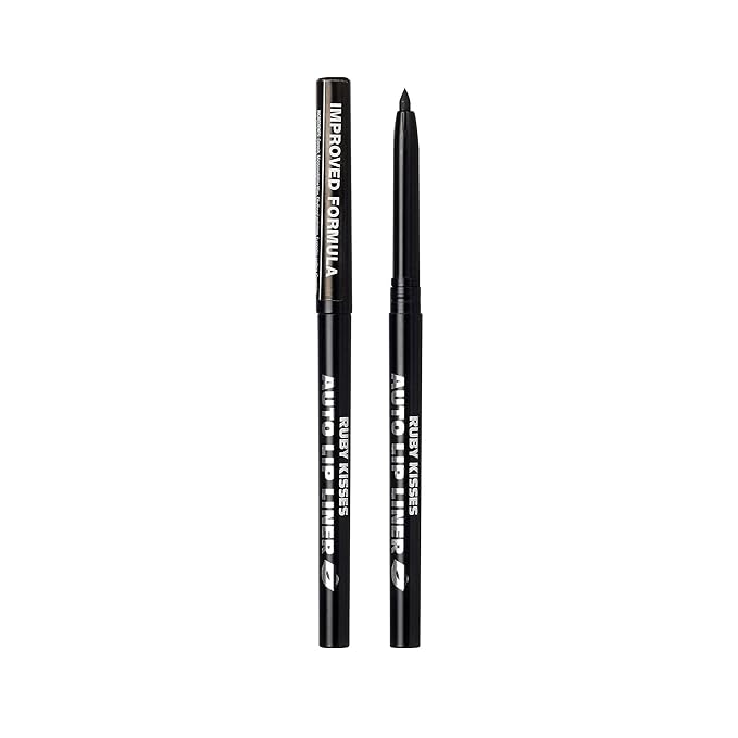 Ruby Kisses Auto Lip Liner Pencil (Black 3 Pack), Long Lasting & Non-Fading, Smooth Application, Non-Feathering with Rich Pigmented Color, No Sharpener Needed, Ideal for Full Lips Look