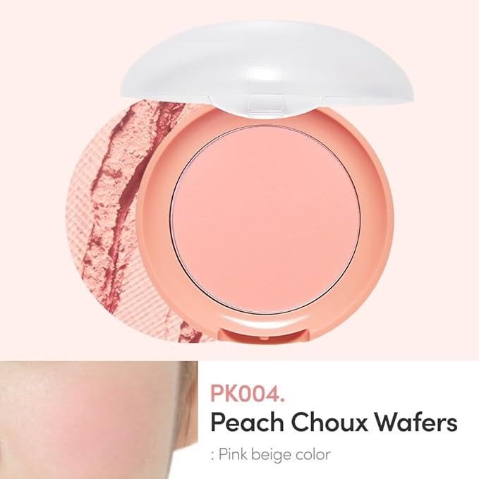 ETUDE Lovely Cookie Blusher #PK004 Peach Choux Wafers 4g | Glowing & Natural Powder Blush with Long-Lasting Sebum Control | Easy Application | Puffy Cushion for a Lovely Makeup Look