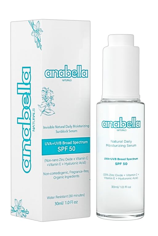 Natural Mineral & Invisible Moisturizing Sunscreen Serum with SPF 50 Lightweight Non-Greasy Zero Skin Burden Sunblock with Hyaluronic Acid Niacinamide Vitamin C Vitamin E & Non-Nano Zinc-Oxide