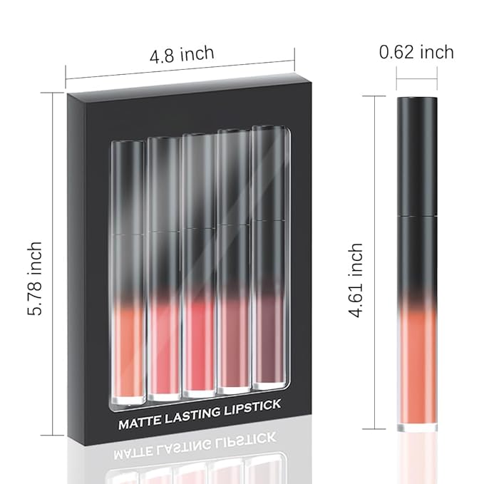 AMY'S DIARY Matte Plum Liquid Lipstick 5Pcs Sets,24-hour Lipstick Dark Deep Red Plum Red Lip Stain 24 Smudge Waterproof for Women (Set05)