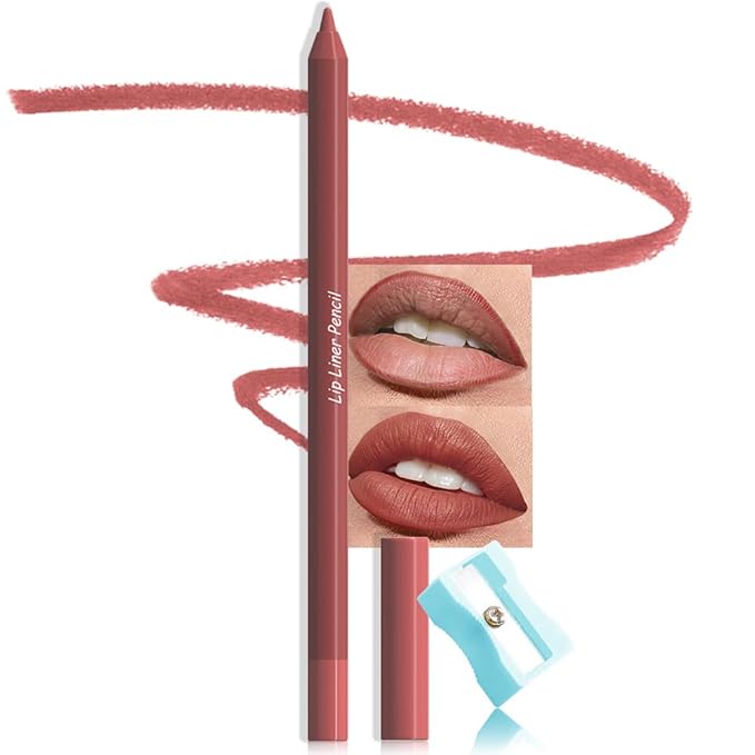 evpct 1Pcs Reddish Brown Matte Long Lasting Lip Liner Pencils Makeup for Shaping & Sculpting Lips, No Transfer Long Wear Waterproof Pigmented Lip Liner lipliners Crayon Lipstick Pencil Sharpener 10