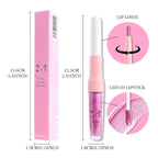 evpct Pink Metallic Glitter Lip Liner and Lipstick Combo Lip Gloss Stain Set Makeup for Women Long Lasting Waterproof 24, Rose Pink Metallic Shimmer Frosted Iridescent Glossy Liquid Lipstick 21