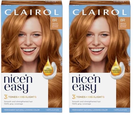Clairol Nice'n Easy Permanent Hair Dye, 8R Medium Reddish Blonde Hair Color, Pack of 2