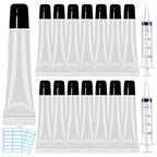 AMORIX 50PCS Lip Gloss Tubes 15ml Black Cap Lip Gloss Containers Empty Lip Balm Tubes Refillable Cosmetic Squeeze Lipgloss Tubes + 2 x 20ml Syringes Tag Labels for DIY Lip Gloss Base Glitter