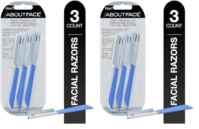 About Face Pro-Premium Facial Razors - 3 Beauty Groomers for Hair Removal, Ideal for Shaving, Exfoliating, Dermaplaning and Brow Shaping, Japanese Stainless Steel Gently Removes Facial Hair