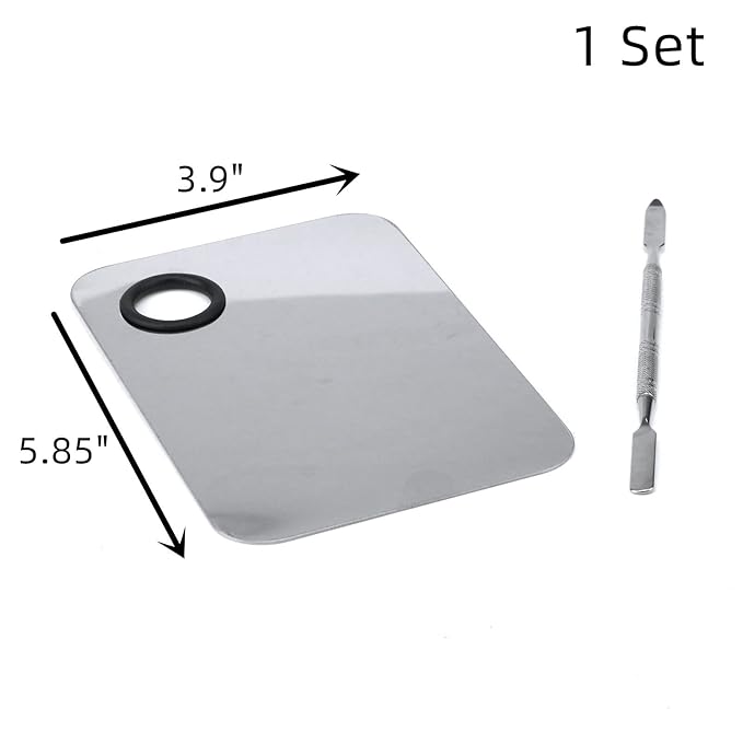 Stainless Steel Professional Beauty Palette,Large Square and Half Moon Color Palette，Silver，with Color Stick,1 SET