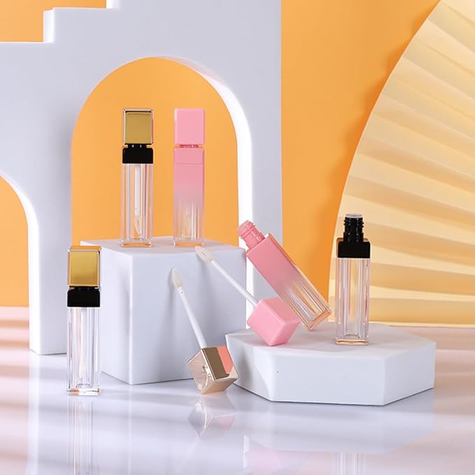 5 Pcs 8ml Gradient Pink Lip Gloss Tubes Empty Refillable Plastic Lipstick Vials with Brush Lip Gloss Storage Containers for Women Girl DIY Homemade Lipstick Lip Gloss