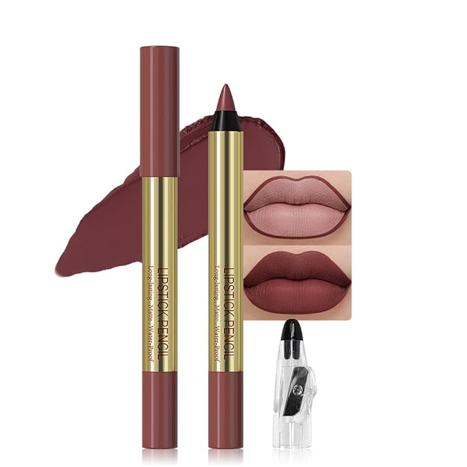 Dark Brown Matte Lip Liner Pencil - Crayon Matte Lipstick Pencil, No Transfer, Smudgeproof & Waterproof, Sharpenable Lip Crayon for Women, Velvet Long-Lasting Lip Color 01#