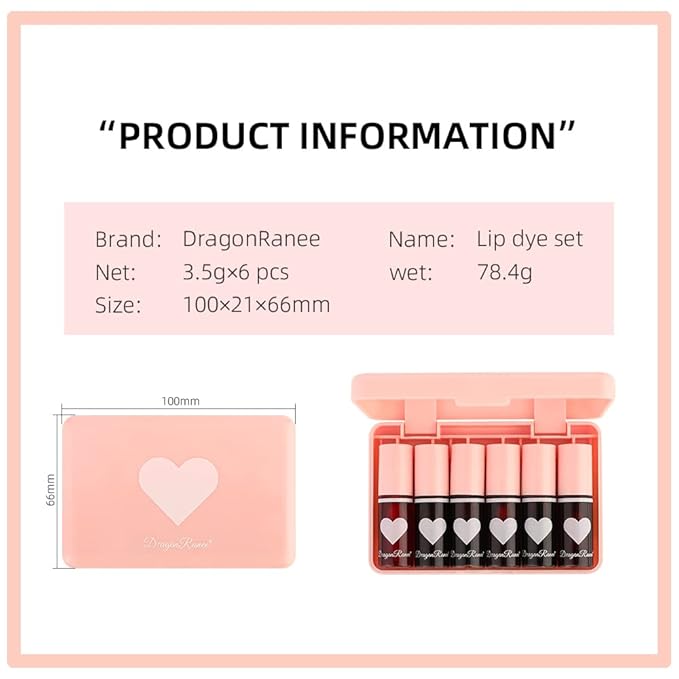Miniling 6 Colors Lip Tint Stain Set，Korean Gloss Plumping Mini Liquid Lipstick，Multi-use and Cheek Tint，Long lasting Non-Stick Cup Waterproof, High Pigment, Vivid Color, Makeup, 1.0 Count