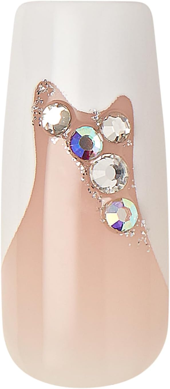 KISS Premium Classy Fake Nails - Stay Modish, Long & Square, Super Glam, Jewel Accents, Waterproof, Smudge Proof, No Dry Time, Durable, Takes Minutes, Quick & Easy | 30 Count