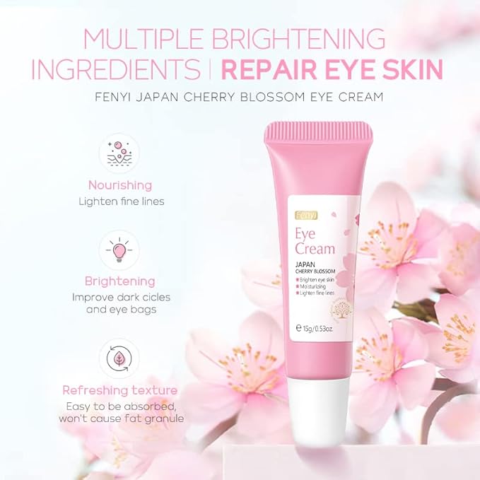 AKARY Cherry Blossom Eye Cream with Hyaluronic Acid, Lightweight Skincare Eye Cream for Dark Circles and Puffiness, Hydrating Under Eye Cream for All Skin Types, Cruelty-Free & Fragrance-Free