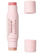 Wander Beauty On-the-Glow Blush and Illuminator - Coral Rose/Nude Glow - 7-in-1 Hydrating Cream Blush & Highlighting Stick - Stick Blush for Cheeks, Lip, & Body - Highlighter Makeup & Blush - 0.4 oz