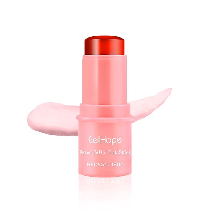 Cooling Water Jelly Tint, Makeup Lip Tint Jelly Blush Stick, Jelly Blush Stick Lip Stain, 1,000+ Swipes Per Stick, Vegan, Cruelty Free, Buildable Watercolor Finish (RED)