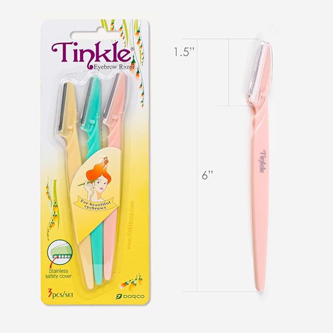 Tinkle Dermaplaning Tool 18ct, Dermaplane Razor for Women, Safe and Easy Peach Fuzz Remover, Eyebrow Trimmer with Protective Cover (6 Packs of 3)