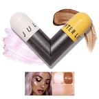 AKARY Liquid Highlighter Makeup for Face Body, Contour Foundation Illuminator Boom Stick, Highlighting Shade Longwear Shimmer Glow Makeup, Valentine's Day gift (01 Pearlescent White + Warm Brown)