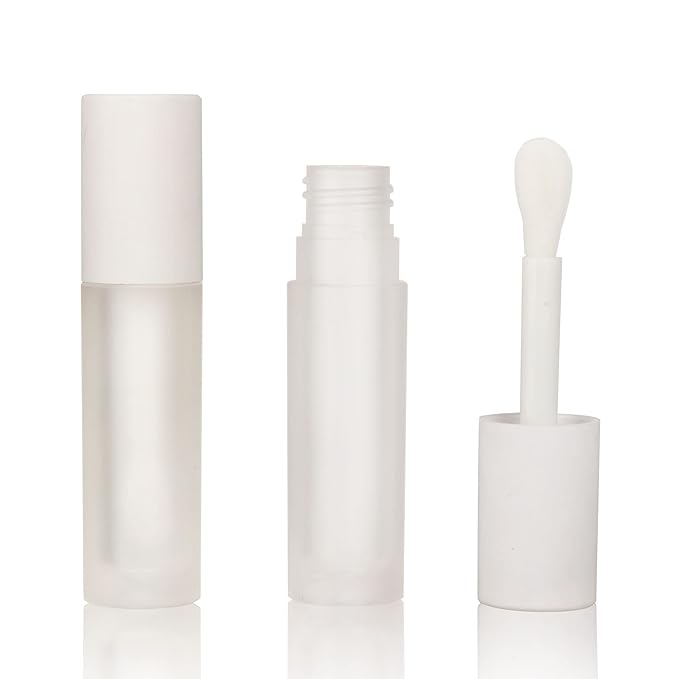COSIDEA 24 pcs Empty 5ml big brush Frosted lip gloss tube White round lipgloss tubes container with big doe foot wand