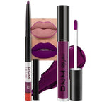 evpct 2Pcs Purple Matte Liquid Lipstick Lip Gloss Stain and Retractable Lip Liner Makeup Set for Women Long Lasting Waterproof 24 Hours Permanent Lipstick labial mate larga duracion 24 52#
