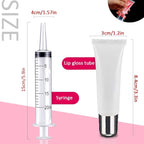 AMORIX 50PCS Matte Silver Lip Gloss Tubes 10ml Empty Lip Gloss Containers Lip Balm Tubes Refillable Cosmetic Squeeze Tubes for Lip Gloss Base Glitter with 2 x Syringes + 28pcs Tag Labels Stickers