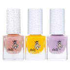 MISS NELLA PIXIE DUST- Peel Off, Odour Free, Water Base & Safe for kids nail polish pack of 3- peach (glitter), lilac & yellow (glitter)