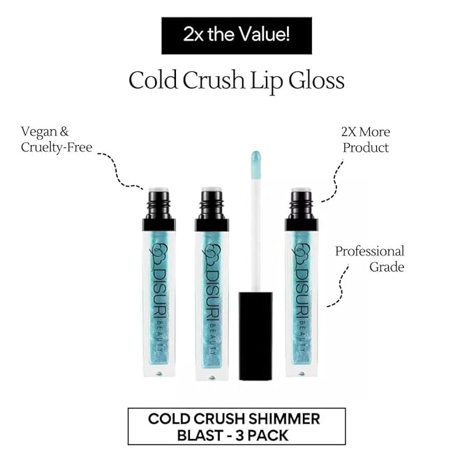Pack of 3 Shimmer Lip Gloss for Girls & Women – Non-Sticky Lip Glosses 2.1 FL Oz Total (0.7 FL Oz Each) - High Shine Lip Gloss - Cruelty Free - (Cold Crush Collection)