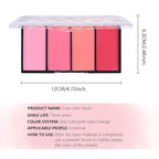 Quads Blush Makeup Palette, Matte Pressed Powder Blushes Palette, Lip & Face Paint Palette for Women, Lasting Light Pink & Hot Pink Peach and Deep Red, Platillo de rubores de cuatro colores