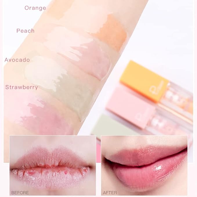 Plumping Lip Oil Set, Hydrating Lip Gloss Tinted Lip Balm Lip Care, Fruit Extract Lip Gloss Tinted for Dry Lip Moisturizing and Hydrating, Long Lasting Nourishing Non-sticky Cup (avocado)