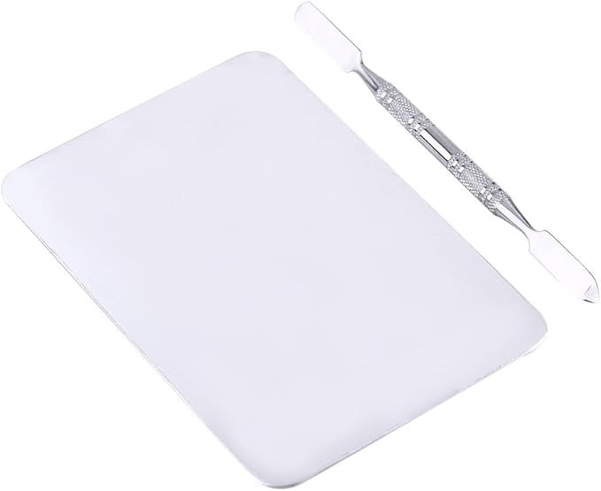 Mixing Palette Small Stainless Steel Makeup Palette Rec Shape Mixing Plate Tools with Spatula Nail Art Palette for Blending Cosmetic Shades