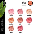 Palladio Matte Blush, Brushes onto Cheeks Smoothly, Soft Matte Look and Even Finish, Flawless Velvety Coverage, Effortless Blending Makeup, Flatters the Face, Convenient Compact, Poised