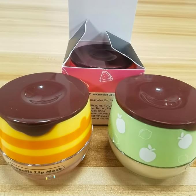 3PCS Bee Lip Balm Honey Pot,Honey&Apple Lime)