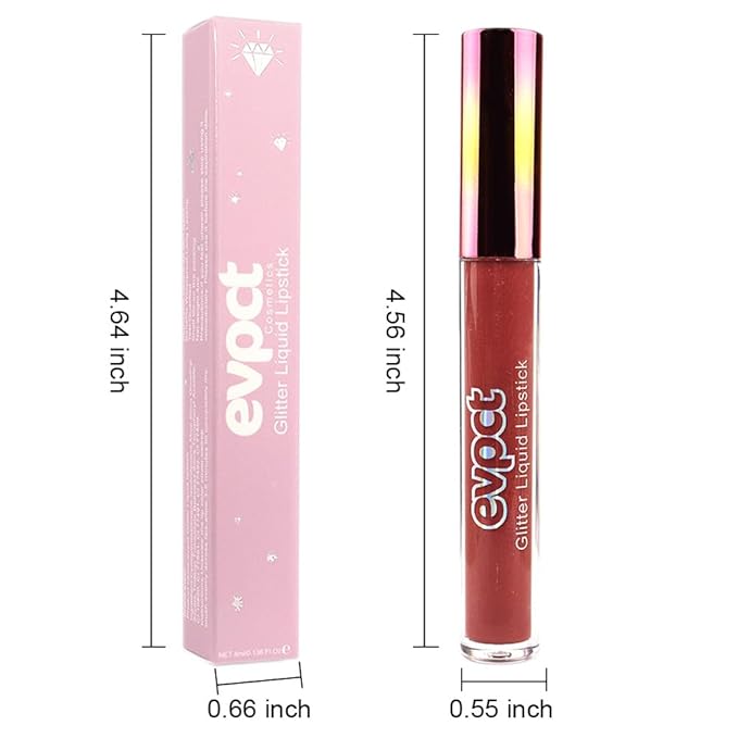 evpct 1Pcs Mauve Red Matte to Glitter Liquid Lipstick Lip Set Kit, Long Lasting Matte Diamond Glitter Lipstick Waterproof, Colorful Sparkly Glossy Metallic Shimmer Sparkle Lip Gloss for Women 02#