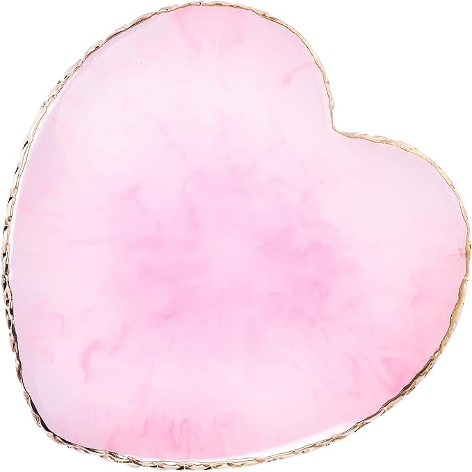 Resin Nail Art Palette Nail Mixing Palette Polish Color Mixing Plate Golden Edge Nail Holder Display Board Heart Shape Cosmetic Mixing Tools (Pink)