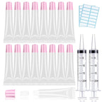 AMORIX 50PCS Lip Gloss Tubes 20ml Pink Cap Lip Gloss Containers Empty Lip Balm Tubes Refillable Cosmetic Squeeze Lipgloss Tubes + 2 x 20ml Syringes Tag Labels for DIY Lip Gloss Glitter