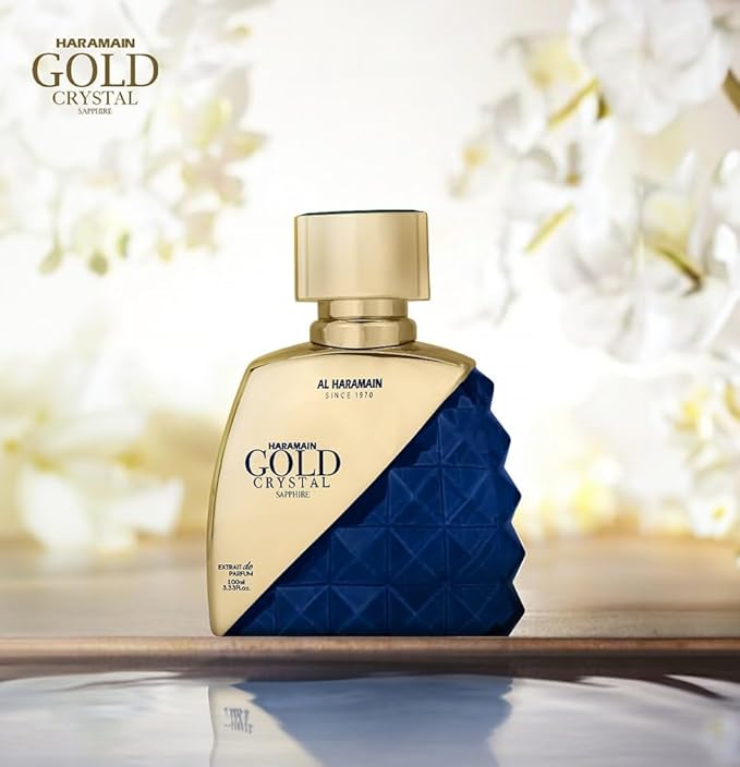 Al Haramain Gold Crystal Sapphire for Unisex - Arabian Perfume for Women and Men - Long Lasting Fragrance - Arabic Perfume - Eau de Parfum - 3.33 oz EDP Spray