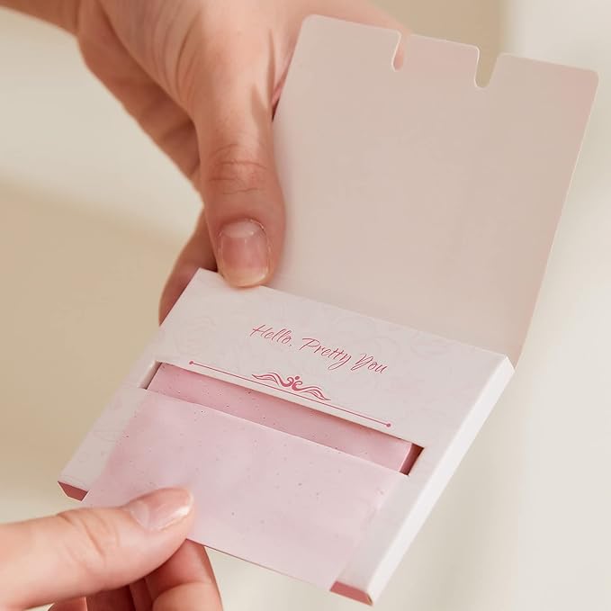 Makeup Mirror with Facial Oil Blotting Paper Sheets – 100 Counts, Silver Compact Folding Cosmetic Travel Mirror Pack (Rose)