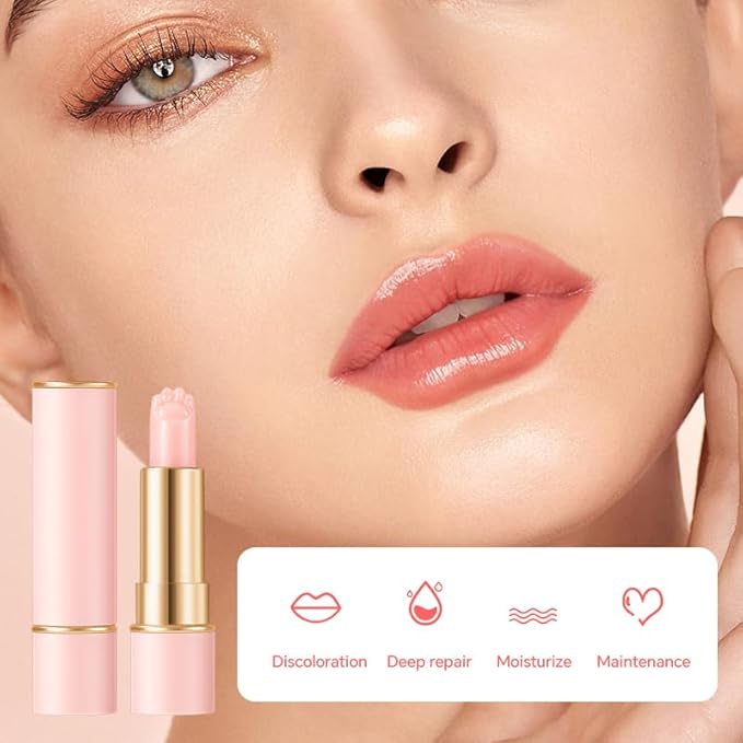 2PCS Thermochromic Lip Balm,Cat Paw Shaped Color Changing Lip Balm, Mini Cute Moisturizing Lip Balm, Long Lasting Lip Balm for Dry Lips Temperature Change Fruit Jelly Lipstick for Female Student