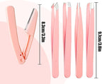 [9+1 PCS] Tweezers Kit, Tweezer for Women Facial Hair, Professional Tweezers Set, Eyebrow Tweezer, Professional Stainless Steel Eyebrow for Women &Men,Black And Pink Beauty Sets.
