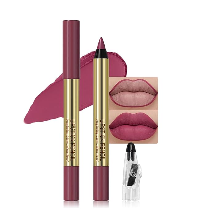 Rose Red Matte Lip Liner Pencil - Crayon Matte Lipstick Pencil, No Transfer, Smudgeproof & Waterproof, Sharpenable Lip Crayon for Women, Velvet Long-Lasting Lip Color 04#