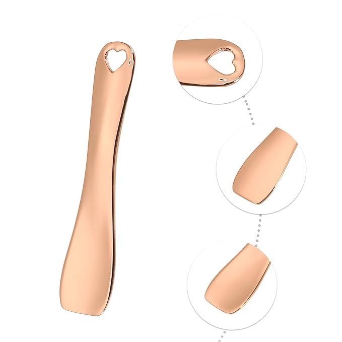 VOCOSTE 3 Pcs Makeup Spatula Mini Spoon, Eye Cream Massage Sticks Beauty Scoop, for Facial Cosmetic Face Cream, Heart Shape 2.36"x0.49", Rose Gold Tone