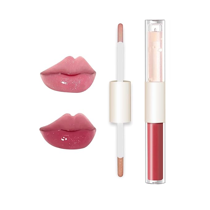 KWOLYKIM 2 In 1 Double Mirror And Matte Lip Gloss, Hydrating Lip Gloss with Essential oil, Liquid Shine Glossy Lip Tint, Hydrated & Fuller-looking Lips, Long-Lasting Sweet Lip Glaze