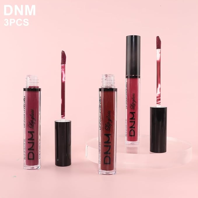 evpct 3Pcs Dark Red Purple Plum Matte Liquid Lipstick Lip Stain Sets for Women Matte+Lipstick Dark Maroon Long Lasting Permanent 24 hr Hours Magic Lipstick 24 Hours original Waterproof