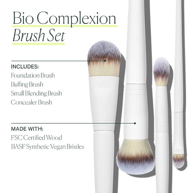Well People Bio Complexion Brush Set, 4-Piece Face Brush Set For All Complexion Products, For Liquids, Powders & Creams, Cruelty-free Bristles